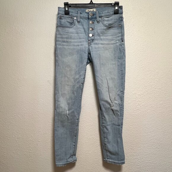 Madewell Button Fly Distressed High Rise Stretch Skinny Jeans Size 27 - Picture 1 of 9